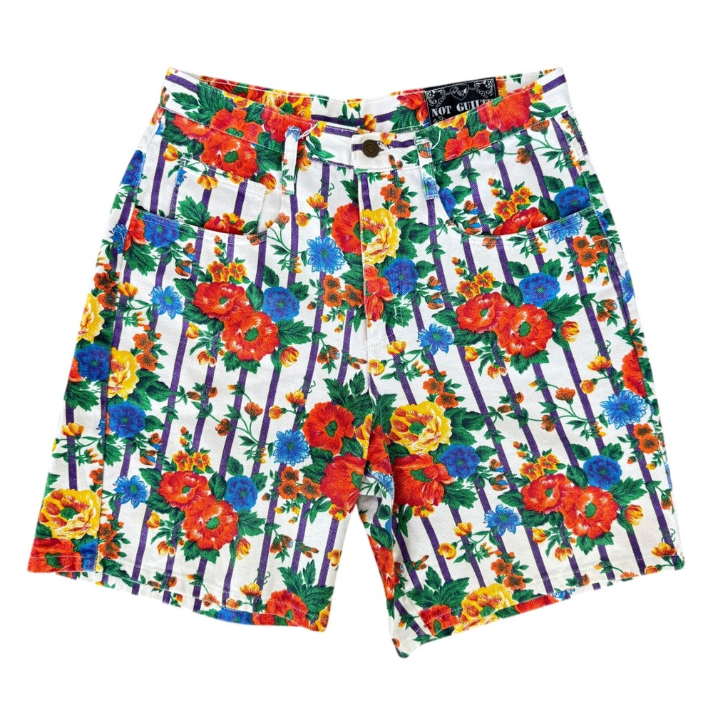 Not Guilty Floral Striped Shorts High Rise Vintage 90s Medium Multicolor y2K